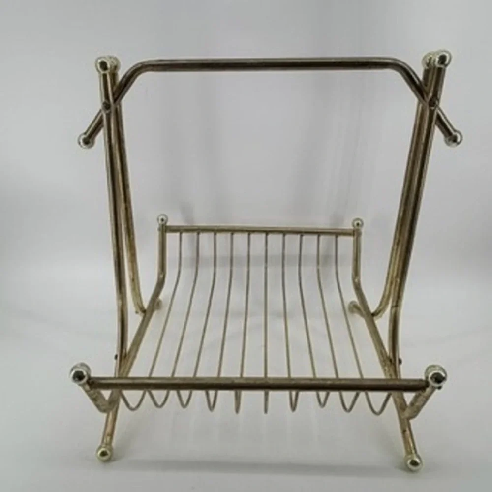 Vintage Mid Century Modern Gold Wire Magazine Rack Brass Tone Record Holder MCM